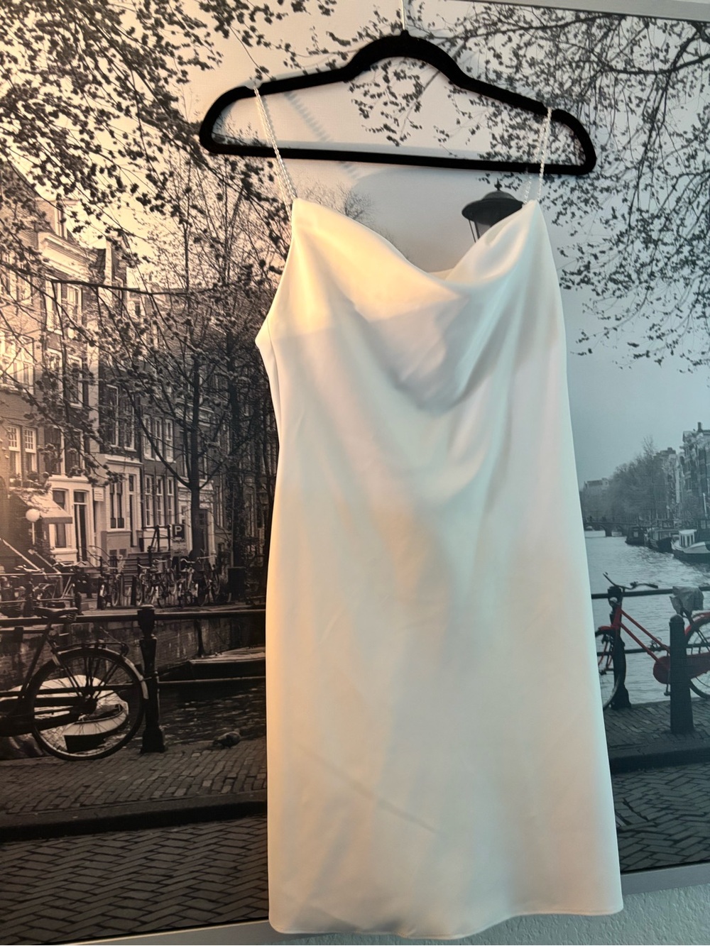 Aidan by Aidan Mattox White Cowl Neck Slip Dress with Chain Straps